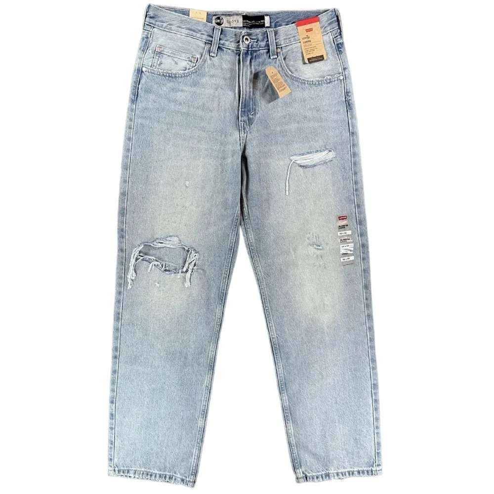 Levi's Silvertab Torn Distressed Mens Loose Fit 100% Cotton Light Blue Jeans Y2K - Picture 5 of 13